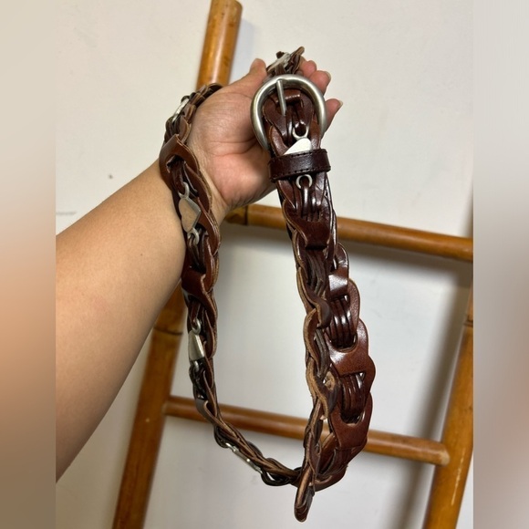 Vintage woven braided Brown Silver heart And buckle Belt Genuine leather Size L - Picture 1 of 11